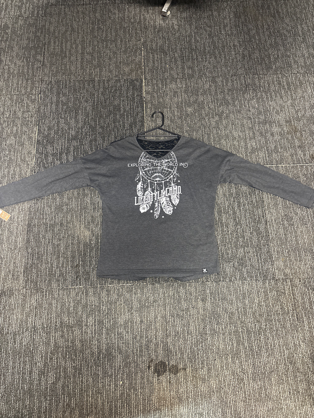 Grey long sleeve mesh back top