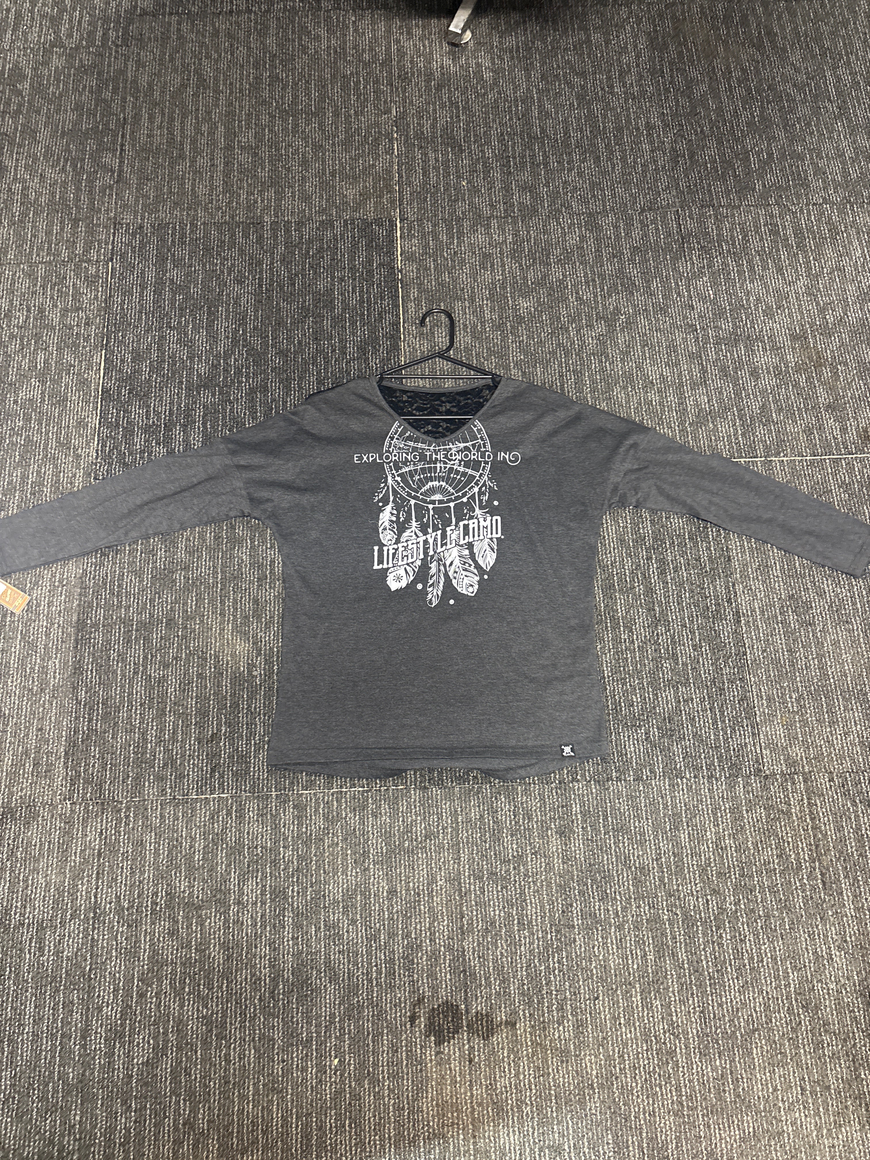 Grey long sleeve mesh back top