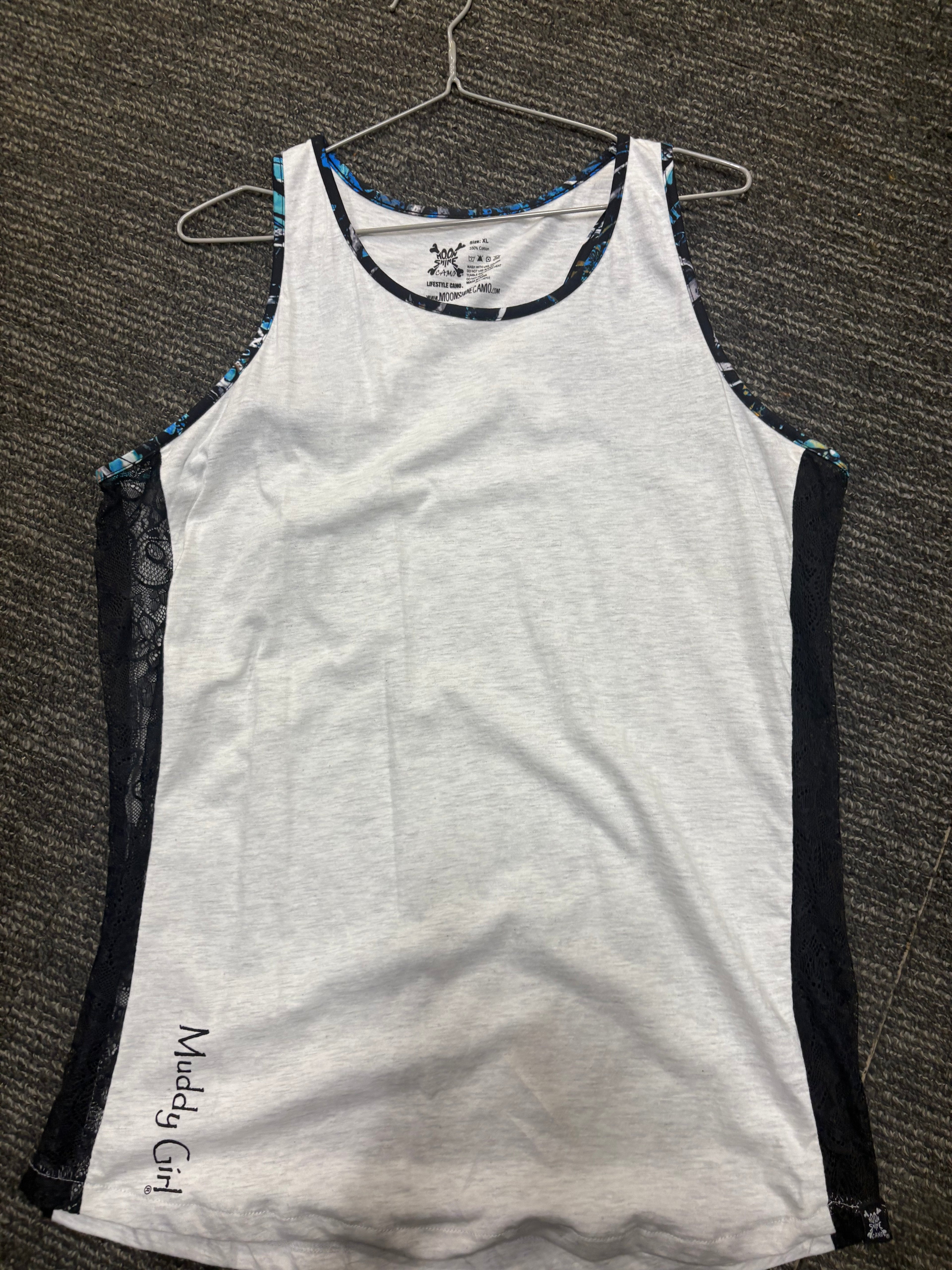 Camo white singlet with mesh sides