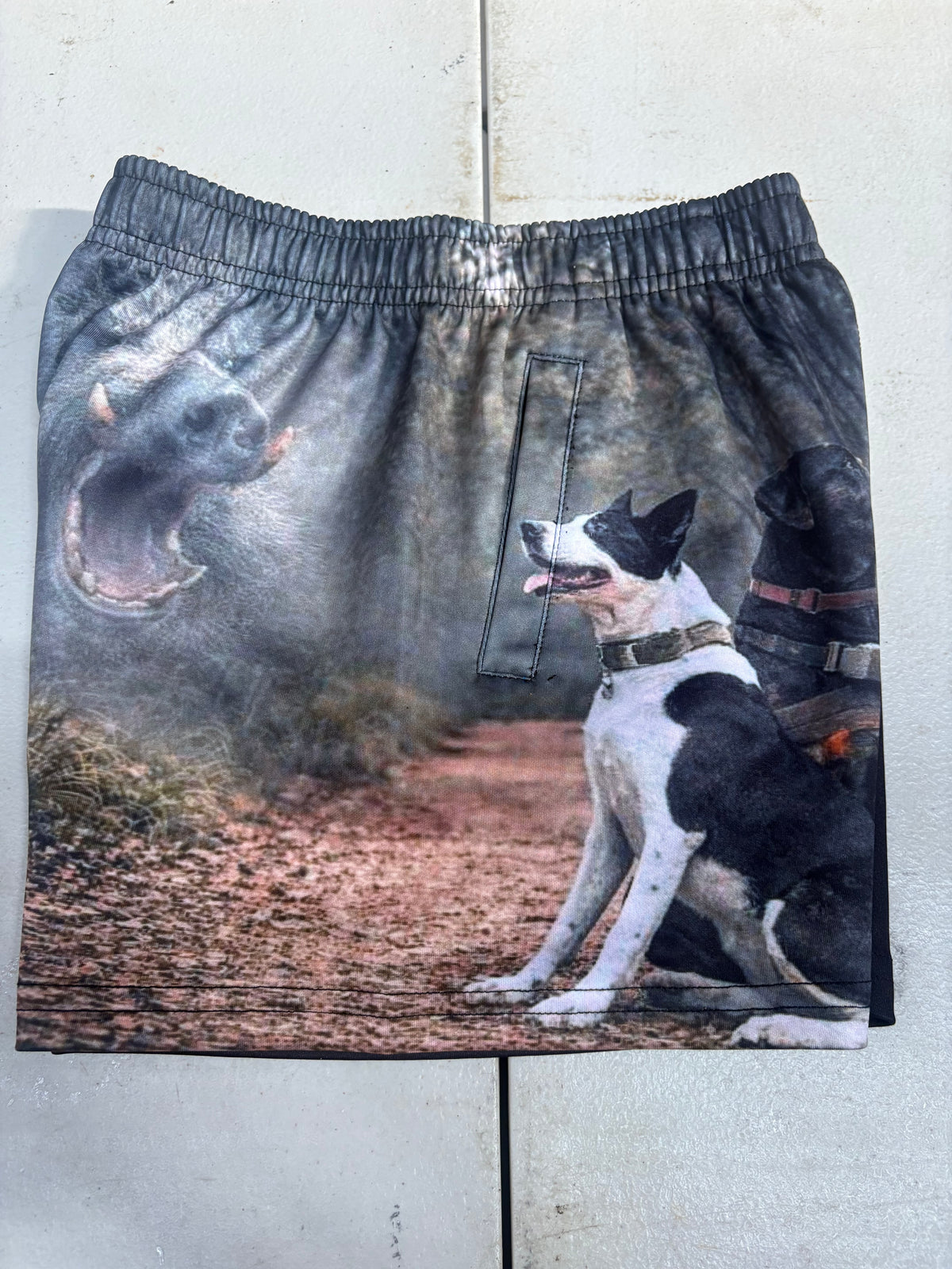 Footy shorts - 2 dogs/pig shadow