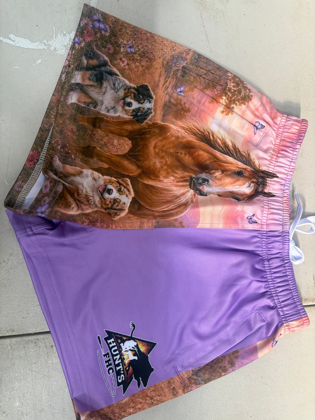 Footy shorts - purple horse