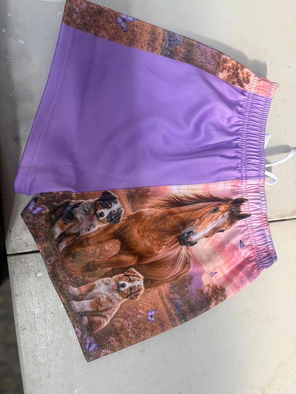 Footy shorts - purple horse